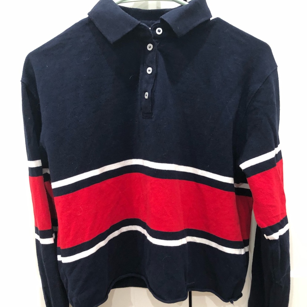 John Galt striped long sleeve collared tee